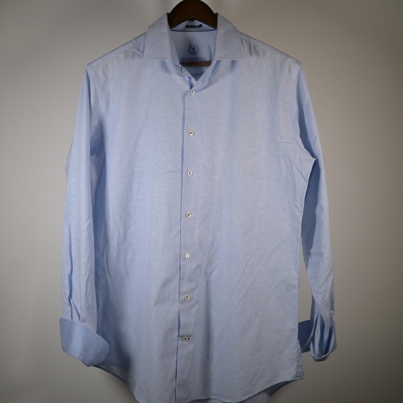Bugatchi Other - Bugatchi Uomo Mens Light Blue Striped Paisley Damask Classic Fit Dress Shirt L